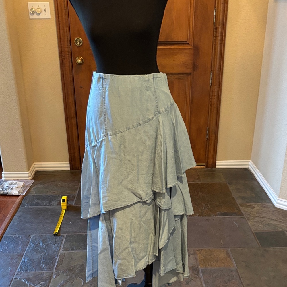 John Mark Light Blue Layered Midi Skirt